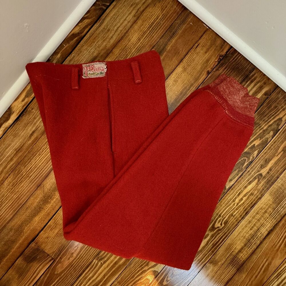 Vintage SOO Woolen Mills Wool Red Hunting Pants Outdoor Trousers USA Heavyweight